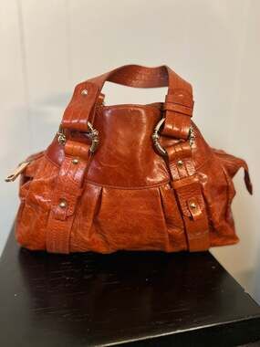 Kate Landry Orange Leather Pleated Dome Satchel Bag